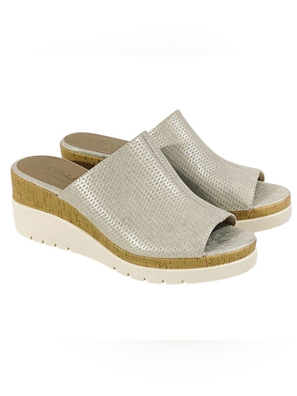 Naturalizer Soul Goodtimes Silver Open Toe Mule Wedge Sandals